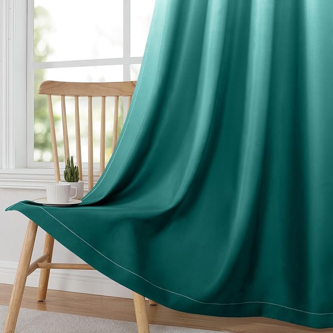 HOMEIDEAS Teal Ombre 100% Blackout 52W x 63L 2 Panels | Gradient, Room Darkening - Image 3