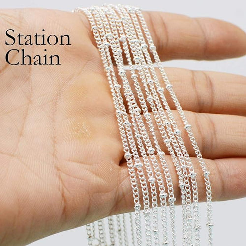 12PCS Silver Plated Brass Curb Chain Satellite Beaded Chains Bulk for Jewelry Making (18 Inch(1.5mm))