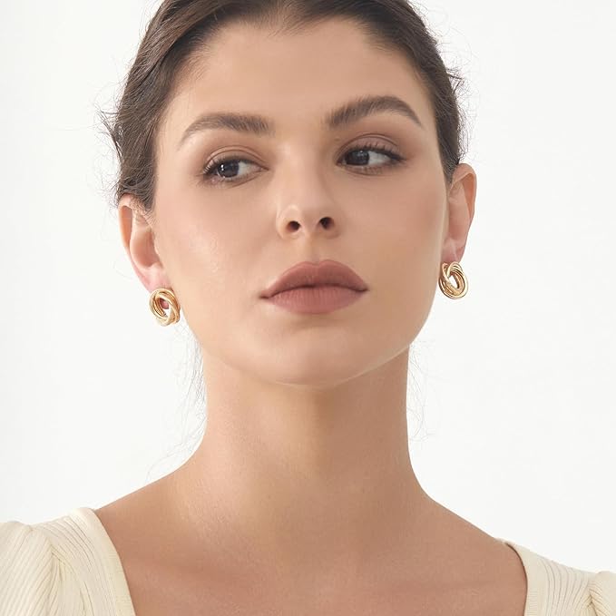 Knot Link Earrings for Women Circle Studs Chunky Geometric Drop Dangle Earrings for Women