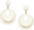 Raffia Hoop Earrings for Women - Boho Straw Wiker Dangle Drop Earrings for Summer Beach, Bohemian Trendy Rattan Jewelry