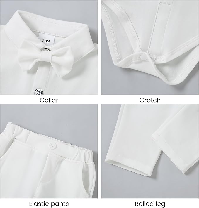 DISAUR Baby Boy Clothes Toddler Boy Outfits 4PCS Gentleman Dress Romper/Vest/Pants/Bow Tie Cotton Suit Sets