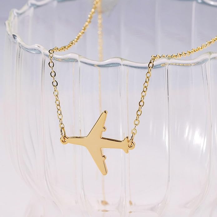 14K Gold Plated Dainty Pendant Butterfly Bead Boot Bee Baseball Flower Compass Airplane Heart Hummingbird Tree Necklace Simple Jewelry Gift for Women