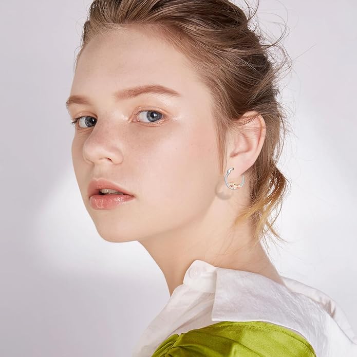 JUSTKIDSTOY Hypoallergenic Panda/Unicorn/Hummingbird/Dolphin Hoop Earrings for Women 925 Sterling Silver Animal Huggie Hoop Earrings Jewelry Gifts for Sensitive Ears