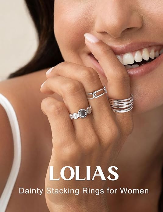 LOLIAS 16Pcs Stackable Stainless Steel Rings for Women Chunky Silver Rings Non Tarnish Ring Open Adjustable Thumb Finger Statement Ring Set