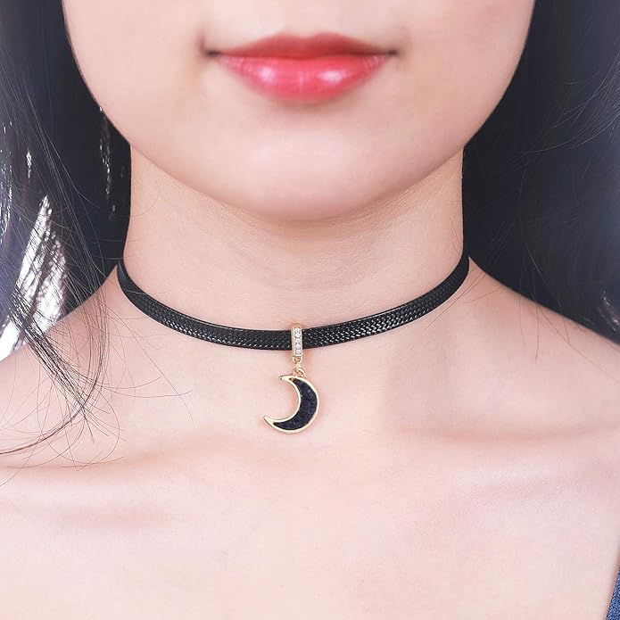Yonhon Black Choker Necklace for Women,Gold/Siver Tone Choker Necklace with Elegant Pendantant