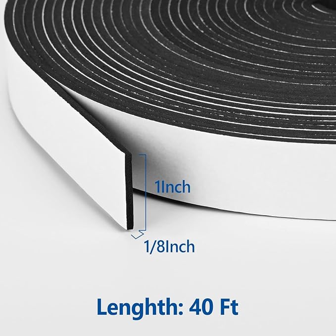 Kikerike Self Adhesive Foam Tape Weatherstrip 1In x 1/8In x 40Ft High Density - Image 2
