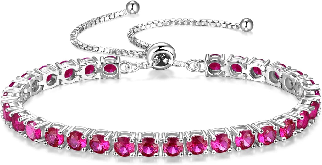 FANCIME Birthstone Bracelet Jewelry for Women Sterling Silver Tennis Bracelet Classic Bolo Adjustable Chain Fine Jewelry Anniversary Birthday Gifts for Women Mom Wife Her