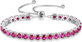 FANCIME Birthstone Bracelet Jewelry for Women Sterling Silver Tennis Bracelet Classic Bolo Adjustable Chain Fine Jewelry Anniversary Birthday Gifts for Women Mom Wife Her