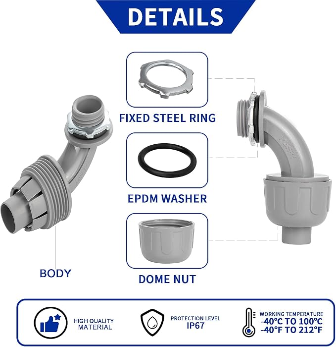 Yariwiz 1/2 Plastic Liquid Tight Conduit 90 Degree Elbow - Image 3