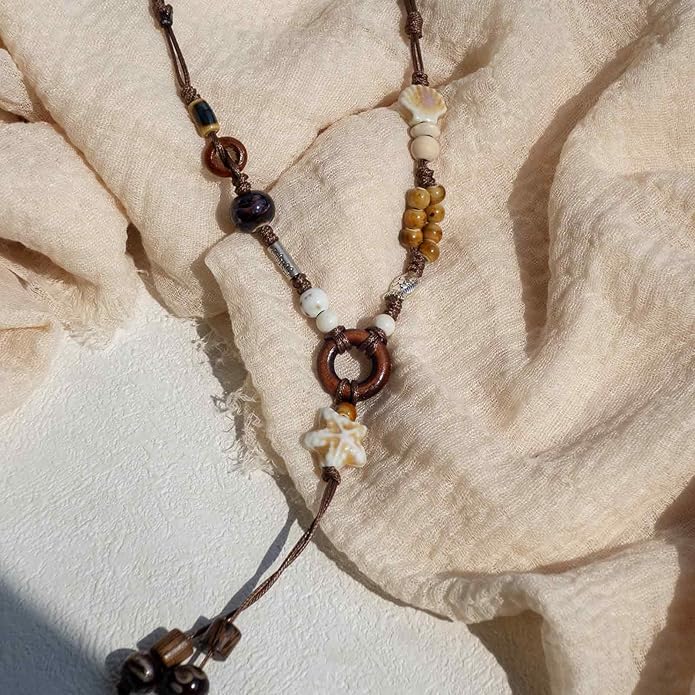 Boho Style Colorful Ceramic Bead Strand Necklace Adjustable Bohemian Jewelry Gift for Women, Fashion Clothing Matching Necklace