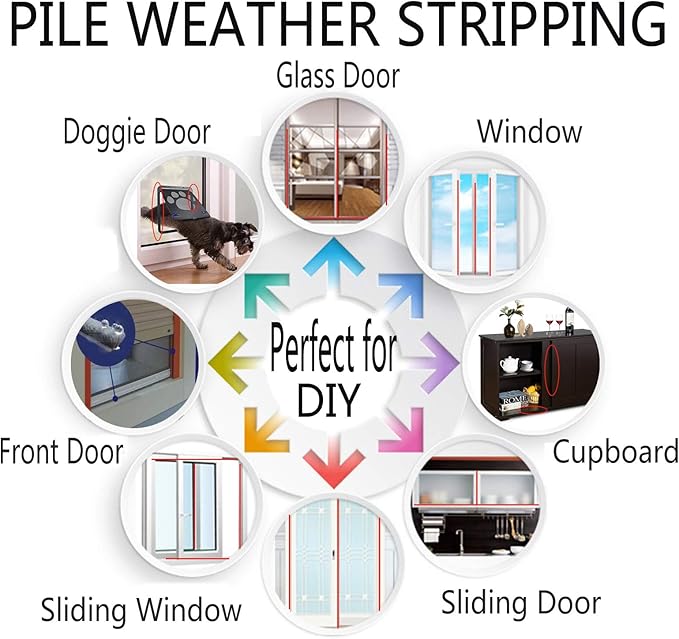 Adhesive Pile Weather Stripping, Weatherstrip Fuzzy Door Brush Strip - Image 7
