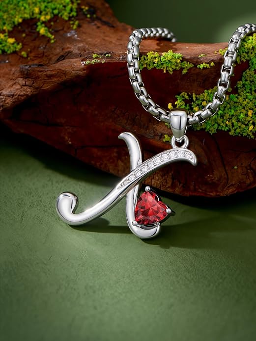 Valentines Day Gifts for Women Alphabet A to Z Initial Birthstone Pendant Necklaces for Women - 18k White Gold Plated Personalized Name Jewelry Valentine Mothers Day Birthday Gifts for Women Her Girlfriend