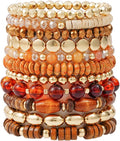 GOOJIDS Surfer Heishi Clay Bead Bracelets for Women Bohemian Stackable Gold Plated Beaded Stretch Bracelets Elastic Layering Friendship Bracelets Set Boho Jewelry