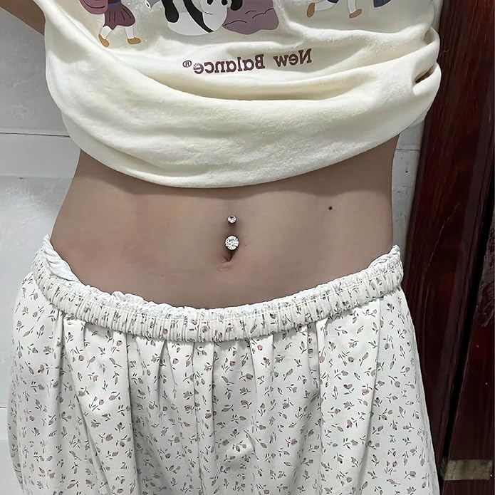 Uni-J Floating Belly Button Rings G23 Titanium 14G Navel Rings - Equipped With Piercing Taper Ball Grabber Tool for Changing Jewelry