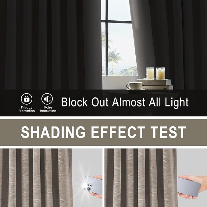 Vision Home Mocha Tan Velvet Pinch Pleated Blackout Curtains 40Wx102L Inch | 2 - Image 4