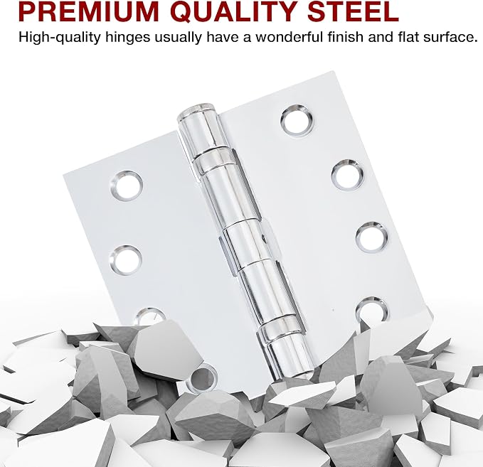 TDCHINGES Heavy Duty Door Hinges 4.5 Inch x 4 1/2" Polished Chrome Square | 1 - Image 5