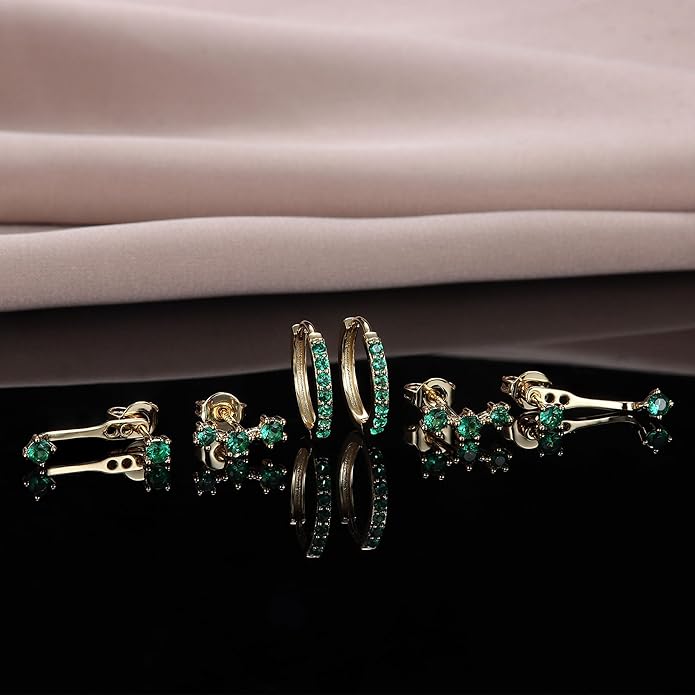 FIASASO 3 Pairs 925 Sterling Silver Hypoallergenic Earrings for Women Trendy - 14K Gold Plated Stud Hoop Cartilage Earrings Set Small Earring Stacks for Sensitive Ears Non Tarnish Dainty Silver Earring