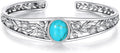 Genuine Turquoise Cuff Bracelet for Women, Sterling Silver Western Vintage Floral Bangle Native American Jewelry, For 6.5-7.5 Inch Wrists