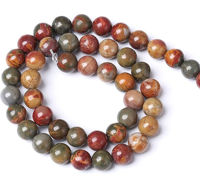 90PCS 8mm Natural Picasso Jasper Beads Healing Power Stones Round Loose Gemstone Beads for Jewelry Making DIY Bracelet Necklace 32" 2 Strands