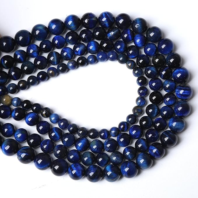 72PCS 10mm Lapis Lazuli Blue Tiger Eye Beads Natural Stone Round Loose Beads Energy Gemstone Healing Power for Jewelry Making 2 Strand 32"