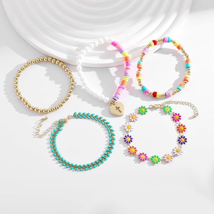Heishi Beaded Stretch Bracelets for Women Stackable Polymer Clay Beads Bracelets Friendship Boho Summer Beach Bracelet Jewelry Set