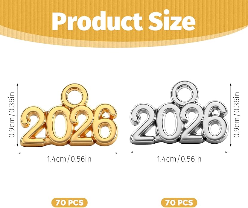 Larrel 140 Pcs 2026 Charms for Crafts, Alloy 2026 Charms for Ornaments, 1.4×0.9cm/0.56×0.36in Mini Letter Charm for Jewelry Making DIY Graduation Tassel Charm Supplies(Gold, Silver)