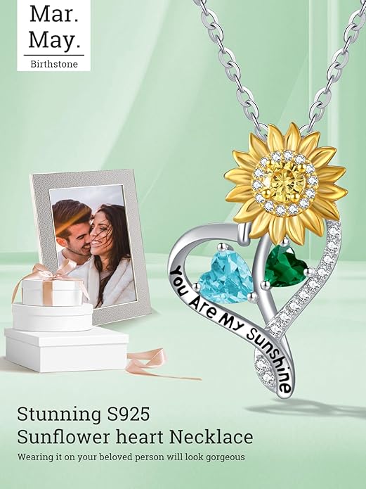 Valentine's Day Gifts for Wife 925 Sterling Silver Double Birthstone Pendant Necklaces I Love You for Always and Forever Necklace Anniversary Birthday Gifts for Wife Girlfriend Mom Her