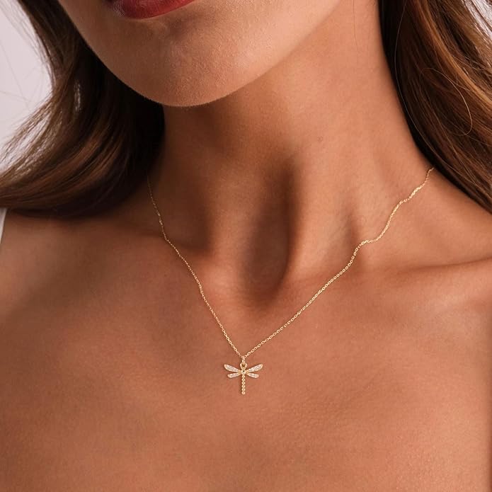 14K Gold Plated Dainty Pendant Butterfly Bead Boot Bee Baseball Flower Compass Airplane Heart Hummingbird Tree Necklace Simple Jewelry Gift for Women