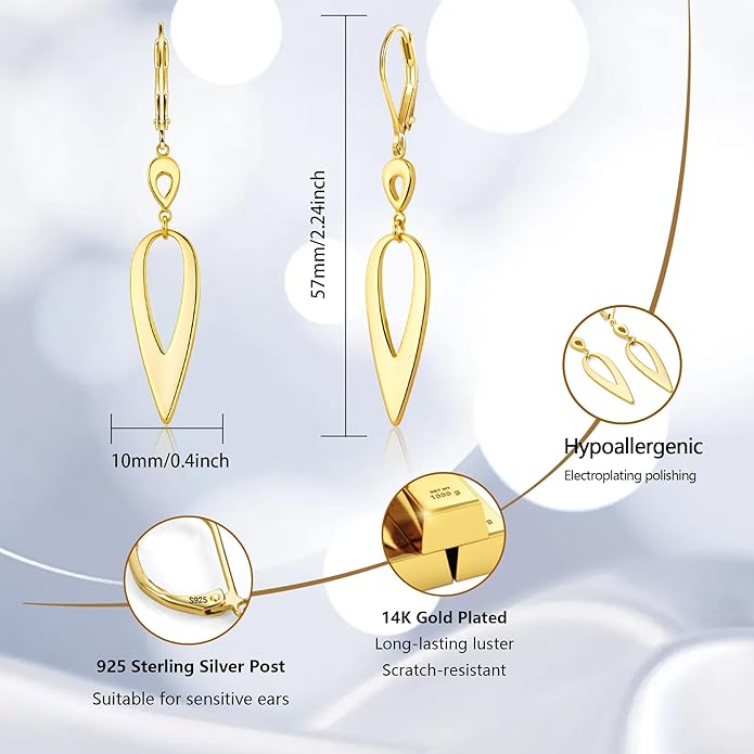 925 Sterling Silver Teardrop Dangle Earrings for Women Leverback Drop Dangle Earrings Jewelry Hypoallergenic Sterling Silver Teardrop Earring for Women Gifts