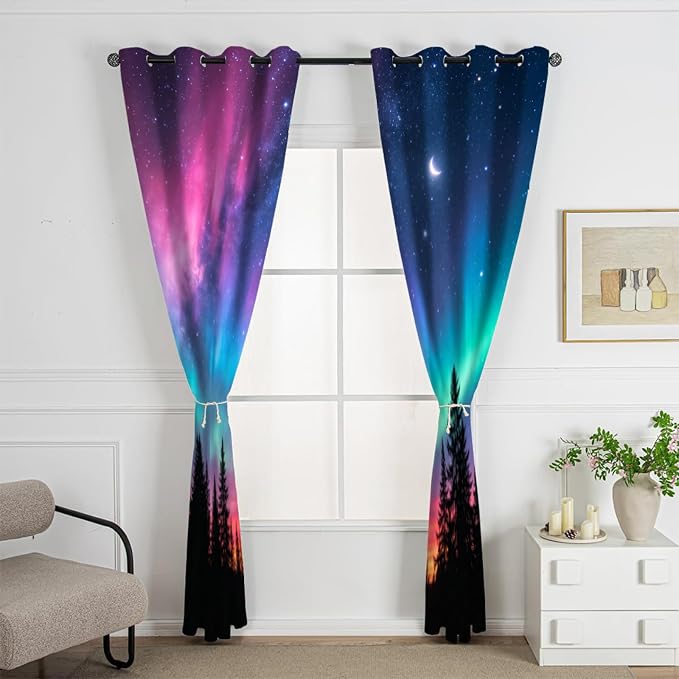 Aurora Forest Curtains, Forest Silhouette Blackout Curtains 96 Inches Long - Image 2
