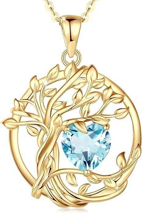 FANCIME Tree of life Birthstone necklace Sterling Silver Pendant Birthstone Necklace Gemstone Anniversary Birthday Jewelry Christmas Gifts for Mom Her Wife