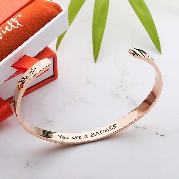 Carviell Engraved Cuff Bracelets for Women – Inspirational, Friendship, Love, Mom, Daughter, Sister, Christian, Graduation, Memorial & Wedding Gifts – 80+ Phrases – Stainless Steel, Gift-Ready