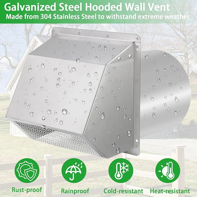 4 Inch Dryer Vent Cover Outside Hooded Wall Vent - Image 5