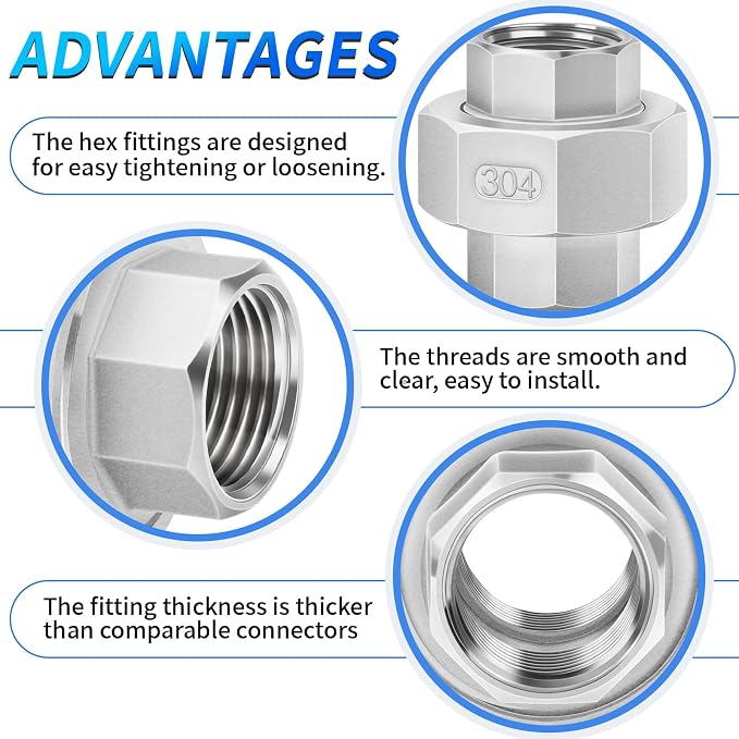 ChillWaves 304 Stainless Steel Cast Pipe Fitting, Union，2" NPT Female Thread - Image 5