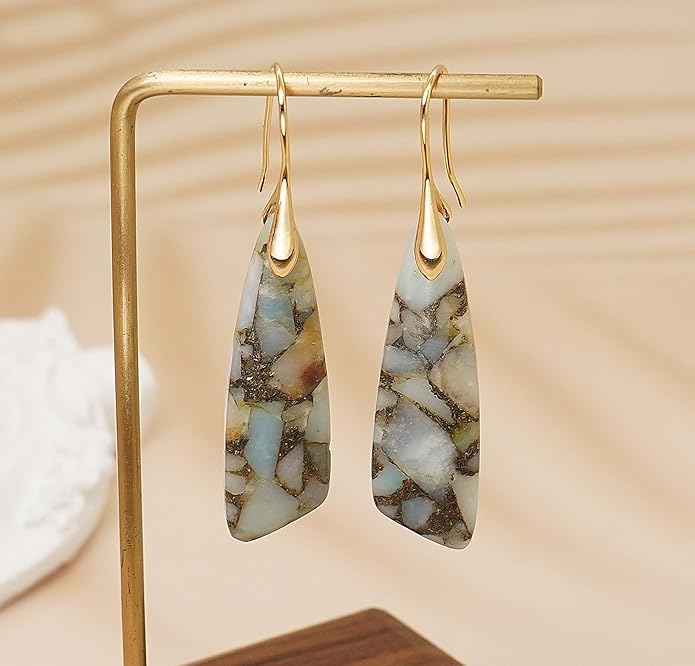 Natural Stone Earrings for Women Boho Triangles Dangle Drop Earrings
