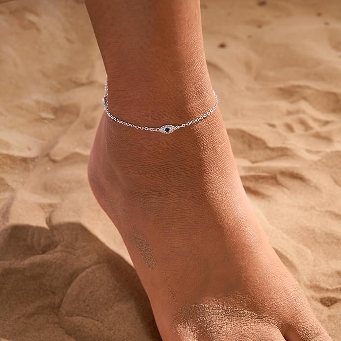 Anklets for Women 14K Gold Silver Plated Ankle Bracelets Trendy Waterproof Boho Anklets Set Adjustable Dainty Cute Diamond Beaded Heart Non Tarnish Summer Beach Jewelry Gift