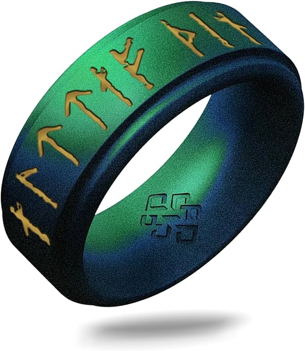 Knot Theory Viking Silicone Ring - Yours Always in Rune Characters Breathable Comfort Fit - Valentine's Engagement Mens Wedding Band