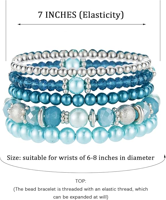 Noessla Beaded Pearl Stretch Bracelet Silver Stackable Crystal Beads Bracelets Trendy Costume Jewelry Mothers Day Gifts for Women
