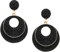 Raffia Hoop Earrings for Women - Boho Straw Wiker Dangle Drop Earrings for Summer Beach, Bohemian Trendy Rattan Jewelry