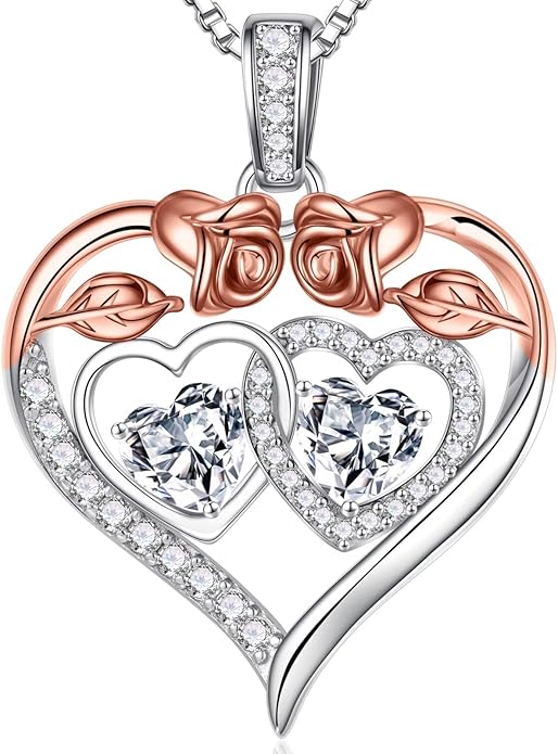 Iefil Valentines Day Gifts for Her - 925 Sterling Silver Rose Heart Necklaces for Women, Anniversary Birthday Gifts for Wife Girlfriend Mom