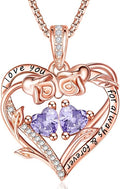 Rose Heart Necklaces for Women, Rose Gold Forever Love Jewelry with 2 Birthstones Pendant,Valentines Anniversarry Birthday Gifts for Her Wife Mom Grandma Daughter, 18+2 Inch Chain