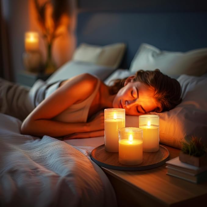 Amagic White Ribbed Glass Flameless LED Pillar Candles - Image 7