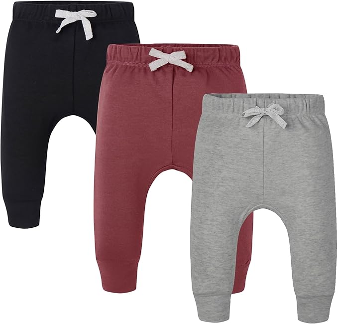 Baby 3 Pack Flexy Pants and Leggings, Infant Boys Girls Tapered Ankle Jogger Pants