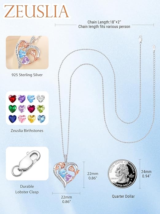 Valentine's Day Gifts for Wife 925 Sterling Silver Double Birthstone Pendant Necklaces I Love You for Always and Forever Necklace Anniversary Birthday Gifts for Wife Girlfriend Mom Her
