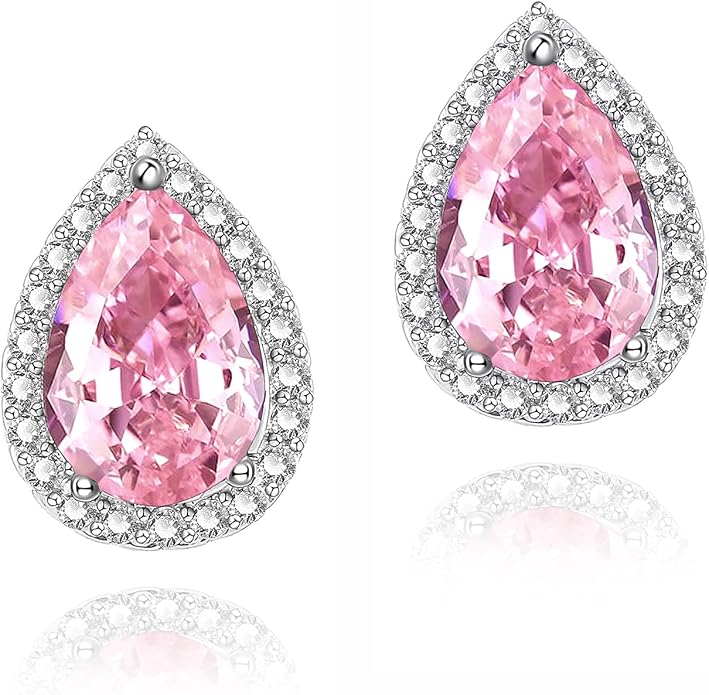 YOMELA Cubic Zirconia Earrings Studs, Halo CZ Birthstone Simulated Diamond Stud Earrings for Women