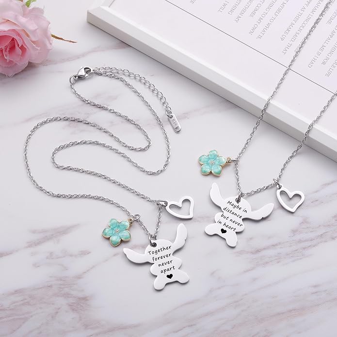 2PCS Best Friend Necklace Set, BFF Friendship Necklace for 2, Long Distance Birthday Jewelry Gift for Sister Bestie