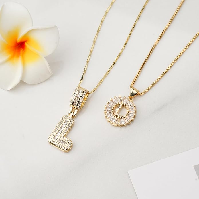 14K Gold Plated Alphabet Necklace Cubic Zirconia Letter Pendant, Personalized Name Jewelry Gift for Women, Customizable A-Z, Birthday/Mothers Day Gifts for Womens