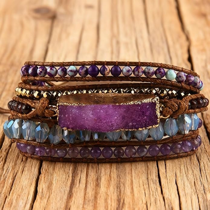 ZOSOJONA Women Handmade Boho Wrap Bracelets Natural Stone Variety Beads Strand Bracelet