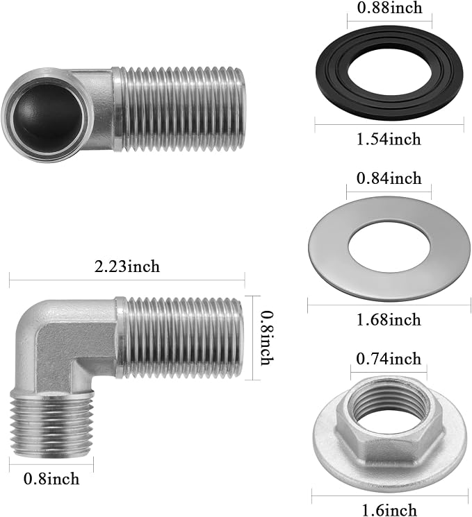 Wall Mount Commercial Faucet Installation Kit, 304 Stainless Steel 90 dergee - Image 6