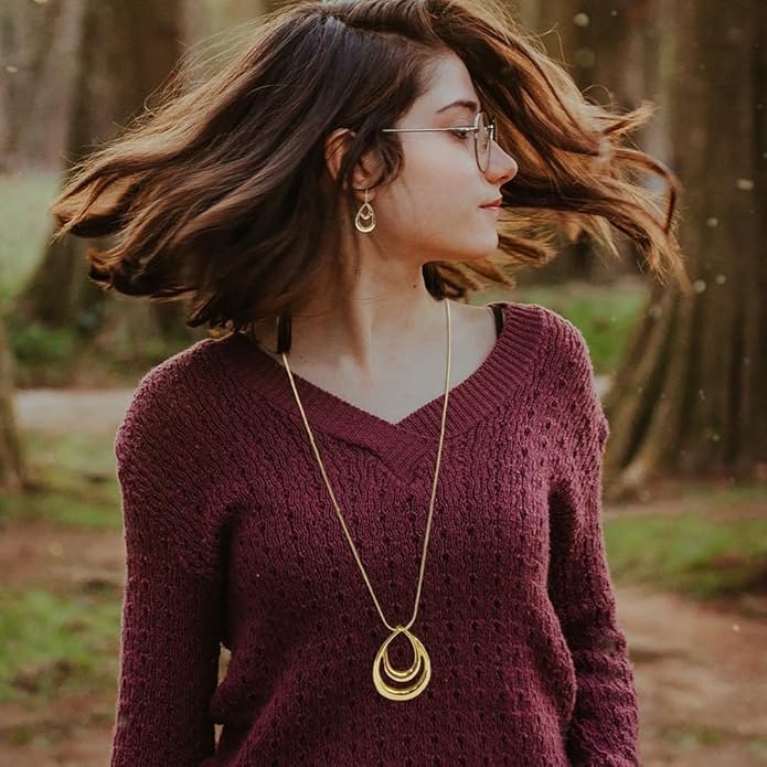 Madison Tyler Gold Plated Jewelry Set for Women | Silver Teardrop Pendant Necklace Trendy | Long Necklace with Snake Chain | Fashion Dangle Earring Set